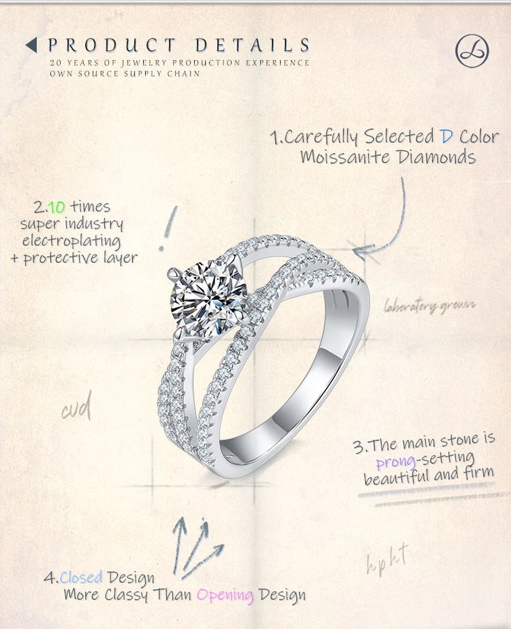 925 Sterling Silver Moissanite Round Rings