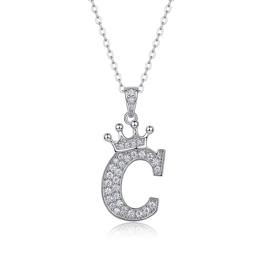 925 Sterling Silver Moissanite Inlay Letter Crown Pendant Necklace