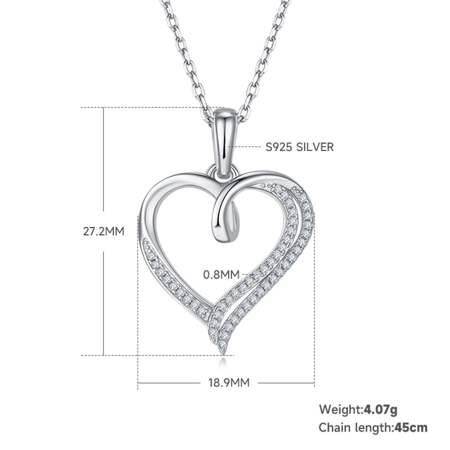925 Sterling Silver Moissanite cable chain Plating Inlay Heart Shape GRA Certificate Pendant Necklace