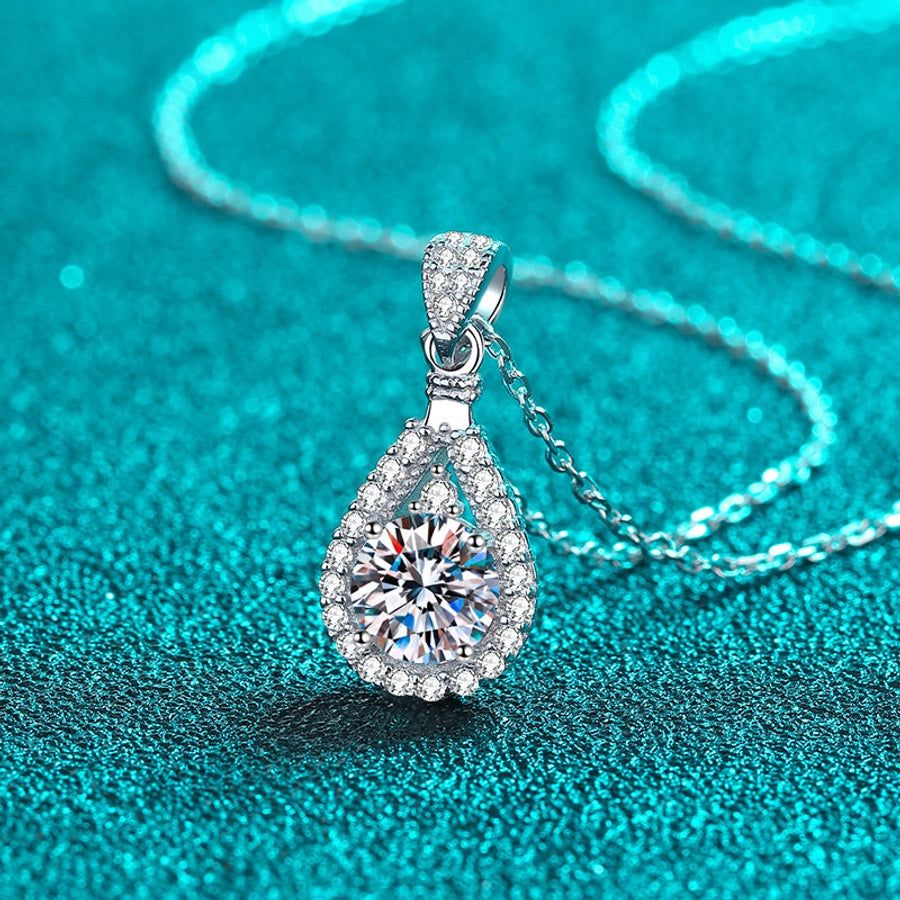 925 Sterling Silver Moissanite Zircon cable chain GRA Plating Inlay Water Droplets Pendant Necklace