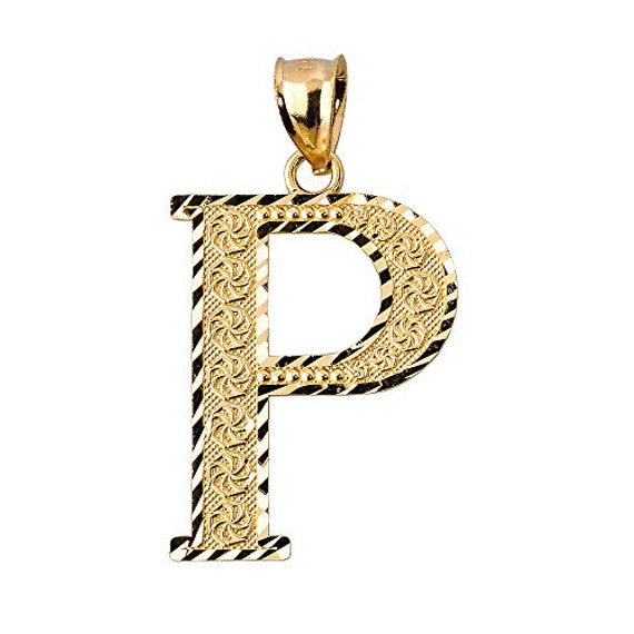 Solid 10K Yellow Gold A-Z Roman Initial Letter Pendant