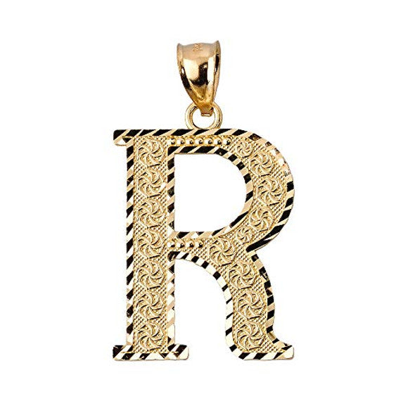 Solid 10K Yellow Gold A-Z Roman Initial Letter Pendant