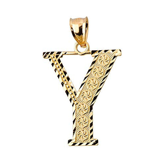 Solid 10K Yellow Gold A-Z Roman Initial Letter Pendant