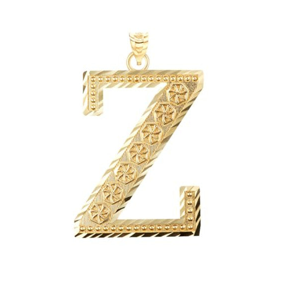 Solid 10K Yellow Gold A-Z Roman Initial Letter Pendant
