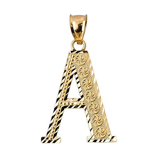 Solid 10K Yellow Gold A-Z Roman Initial Letter Pendant