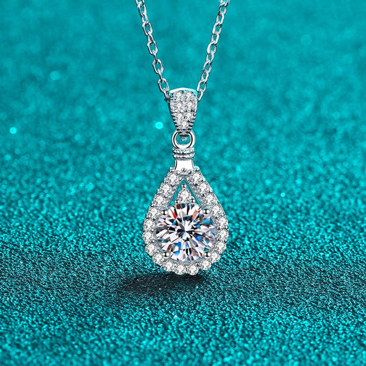 925 Sterling Silver Moissanite Zircon cable chain GRA Plating Inlay Water Droplets Pendant Necklace