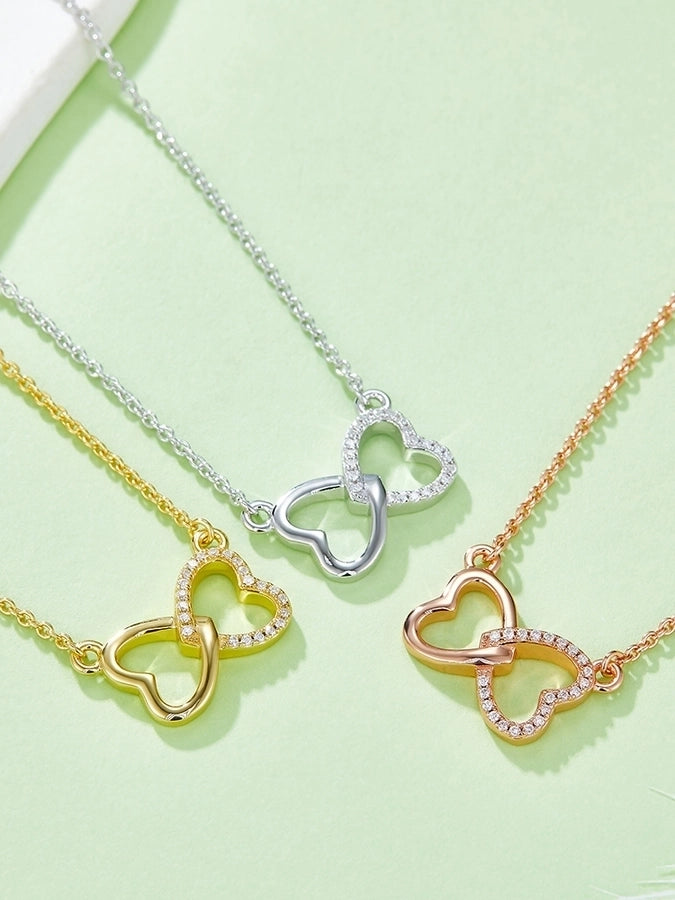 0.1ct VVS1-VVS2 Round Brilliant Cut Long-Lasting Plated Moissanite Inlay Heart Shape GRA Certificate Pendant Necklace