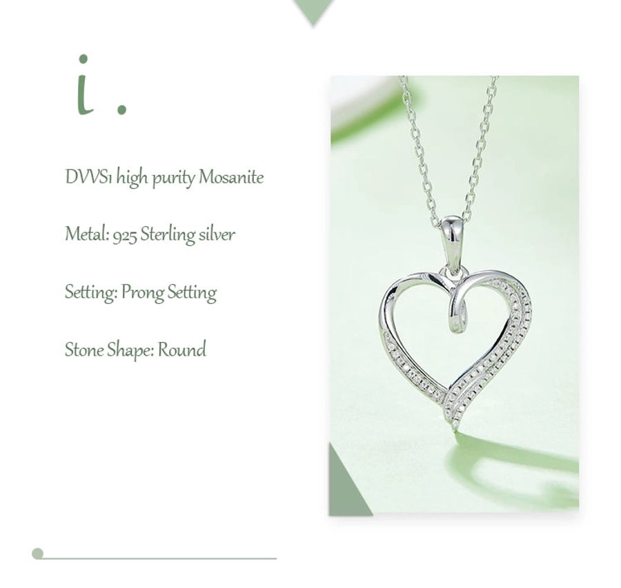 925 Sterling Silver Moissanite cable chain Plating Inlay Heart Shape GRA Certificate Pendant Necklace